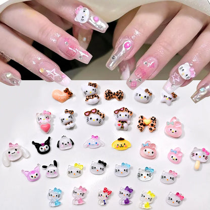 500pcs Cute Sanrio Nail Art Charms 3D Pink Bow Hello Kitty Cinnamoroll Nail Decoration