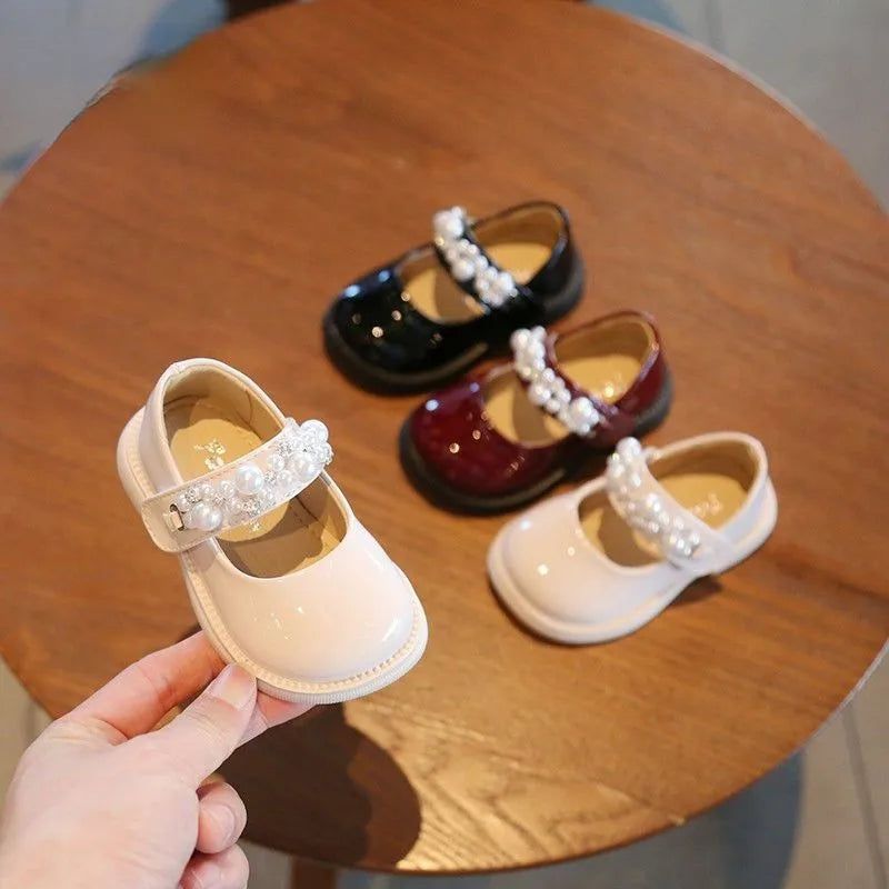 Pearl Leather Shoes Baby Girls s Non-slip Casual Flats Infant First Walkers