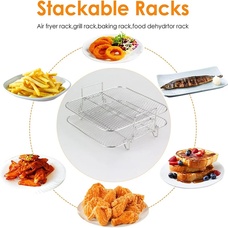 2-Layers Air Fryer Rack Stackable Grid Grilling Rack Stainless Steel for 4.2-5.8QT Air Fryer Kitchen Oven Steamer Cooker