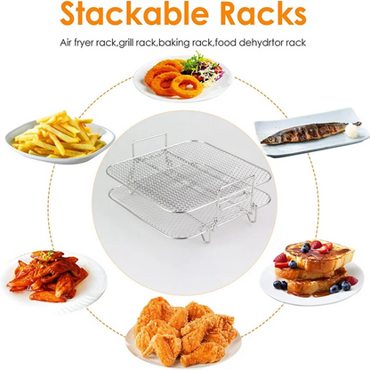 2-Layers Air Fryer Rack Stackable Grid Grilling Rack Stainless Steel for 4.2-5.8QT Air Fryer Kitchen Oven Steamer Cooker
