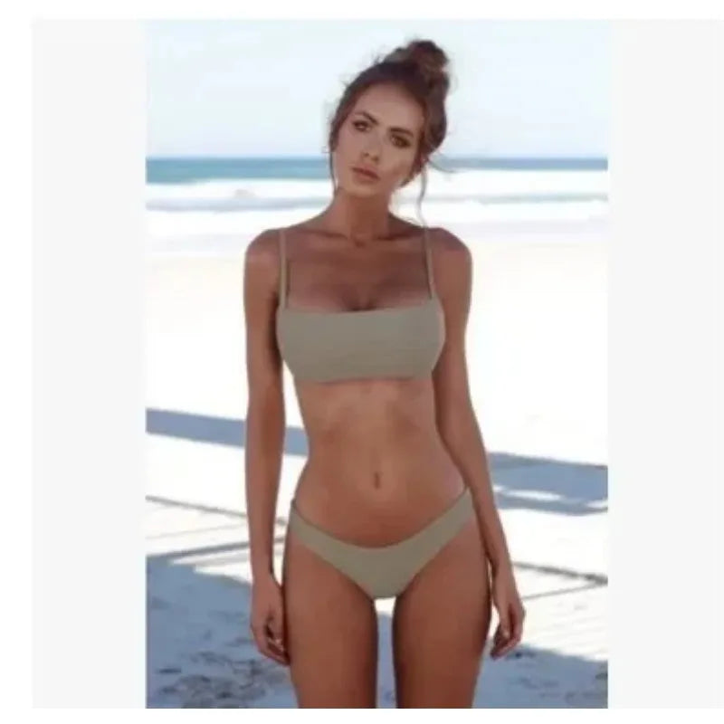 2024 New Sexy Push Ups No Padded Brazilian Bikini Sets Women's Retro Swimwear Swimwear Beach Sets Bikini Swimwear Straight