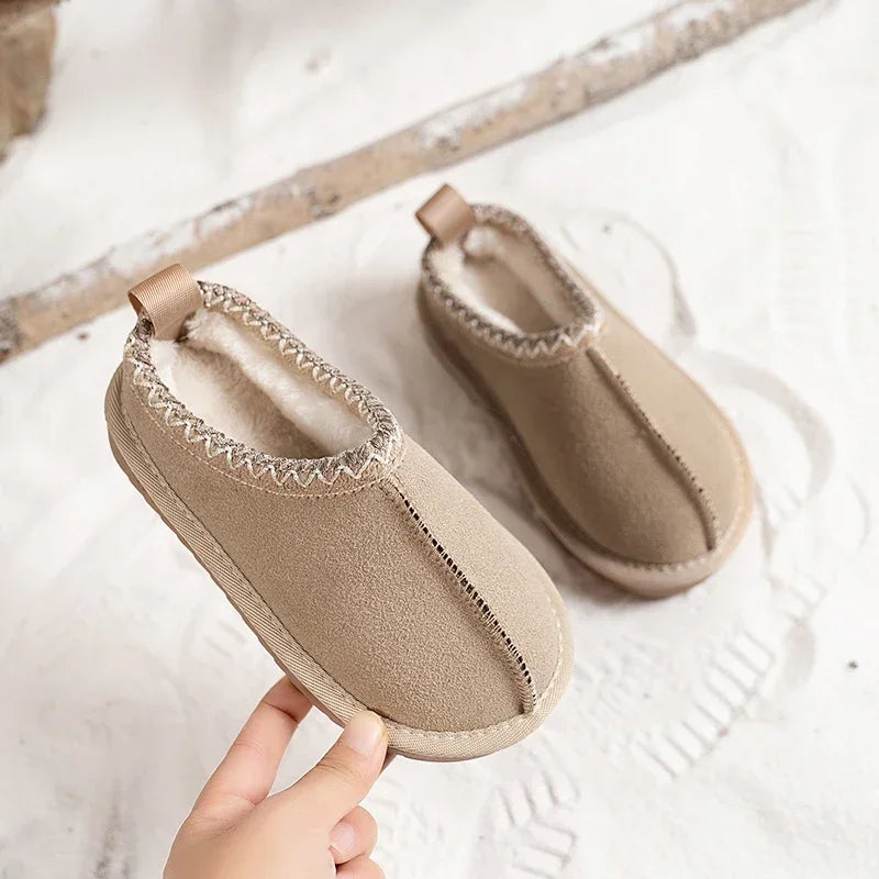 Winter Kids Cowhide Suede Snow Boots Designer Toddler  Fur Slippers  Baby Shoes Ultra Mini Girls Boy Low-top Warm Boot