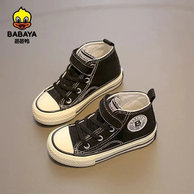 Babaya Children Canvas Shoes Boys Sneakers 2024 Spring New High-top Breathable Girls Shoes for Kids White Casual Shoes