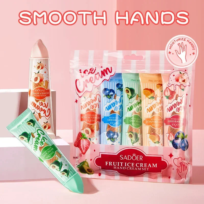 5pcs/set SADOER Fruit Ice Cream Hand Cream Moisturizing Nourishing Brightening Hydrating Hand Creams