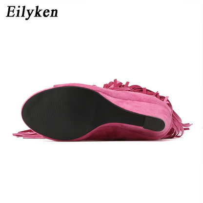Eilyken Designer Fringe Wedges  Boot Sandals Woman High Heels Open Toe Party Prom Shoes 2025 Sexy Zipper Female Pumps