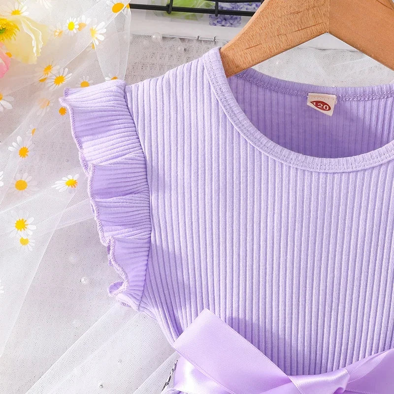 Set For Kids  Girl 3-7 Years old Ruffled Sleeve Butterfly Floral Tulle Cute Princess Formal Dresses