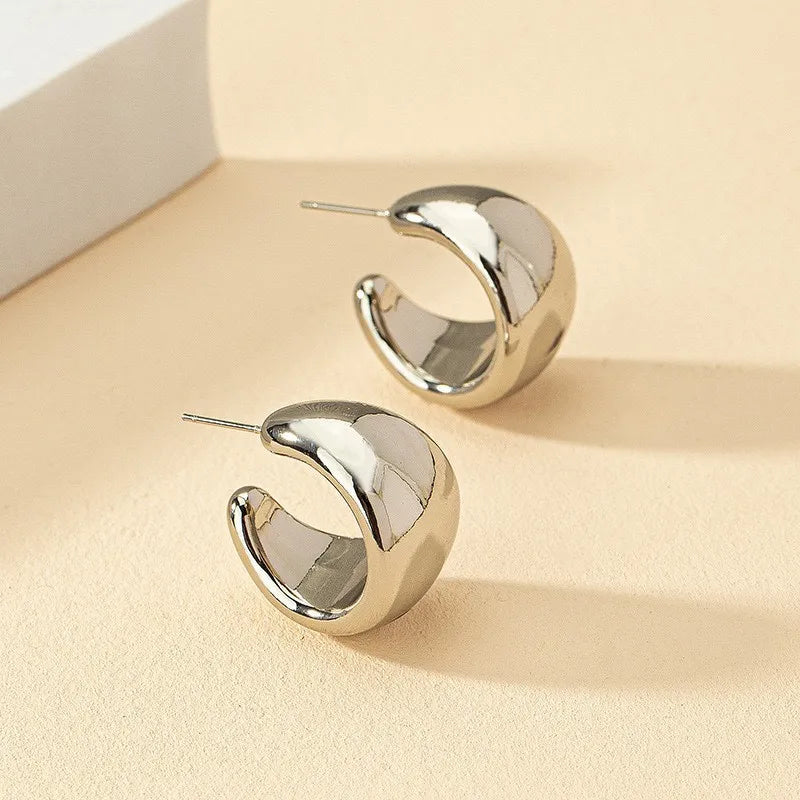 Stainless Steel Smooth Metal Chunky Hoop Earrings for Women Fashion Round Circle Hoops