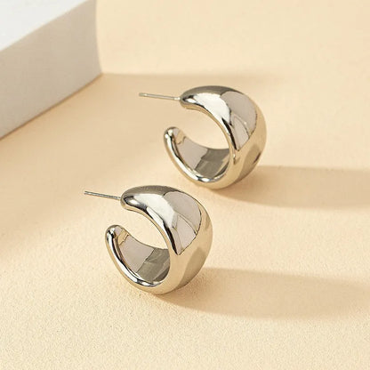 Stainless Steel Smooth Metal Chunky Hoop Earrings for Women Fashion Round Circle Hoops