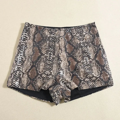 Women Sequined Leopard Print Sexy High Waist Leggings Shorts