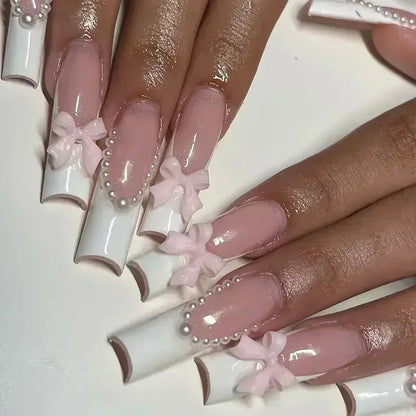 24Pcs Artifical False Nails with Glue Fake Nail Tips with Heart Designs Detachable Press on Nails XLong Finished False Nails tip