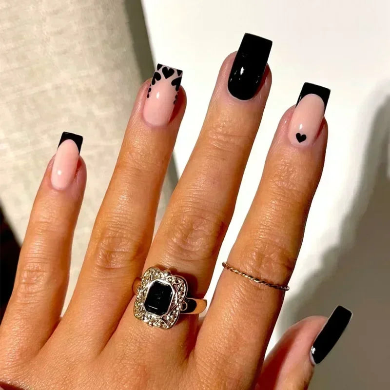 24Pcs French Tip  Press on Nails Short Coffin False Nails Simple Wearable Fake Nails Frosted Full Cover Press on Nail Tips Art
