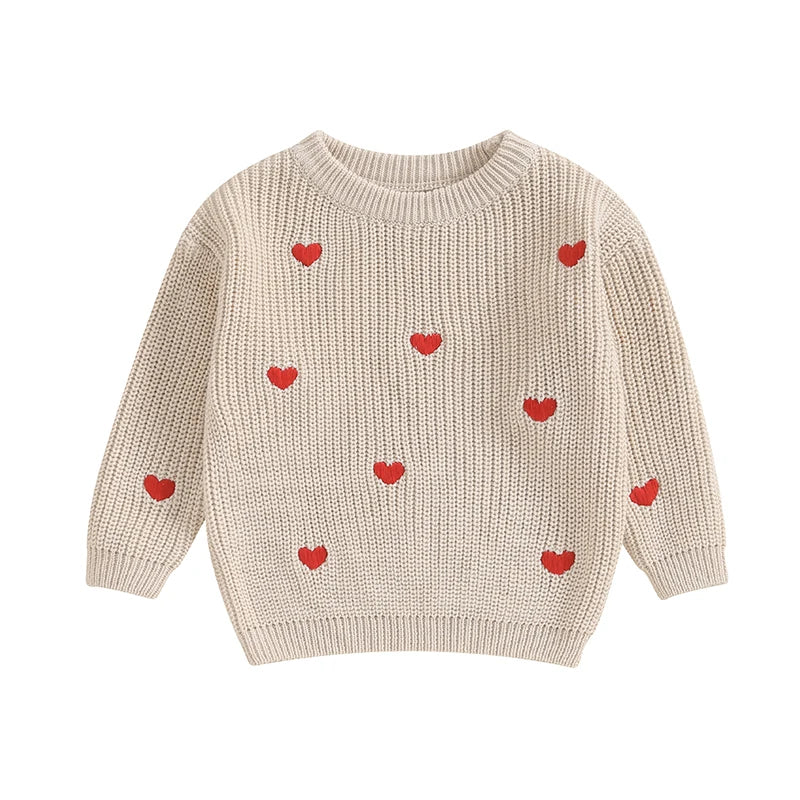 Lioraitiin 0-18M Baby Girl Knit Sweater Love Heart Embroidery Sweatshirt Pullover Tops Infant Valentine's Day Clothes