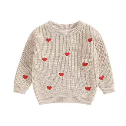 Lioraitiin 0-18M Baby Girl Knit Sweater Love Heart Embroidery Sweatshirt Pullover Tops Infant Valentine's Day Clothes