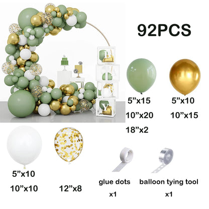 92pc Sage Green Balloons Garland Arch Kit White Gold Confetti Balloon Baby Shower Birthday Party Wedding Decoration Latex Globos