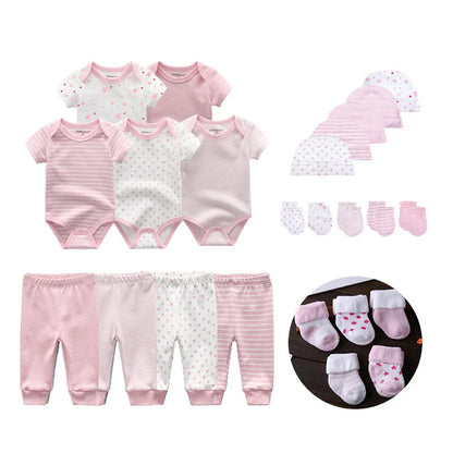 24Pieces Newborn Baby Rompers+Pants+Mittens+Hats+Socks Set 100%cotton Print Unisex Baby Girl Boy Clothes Sets