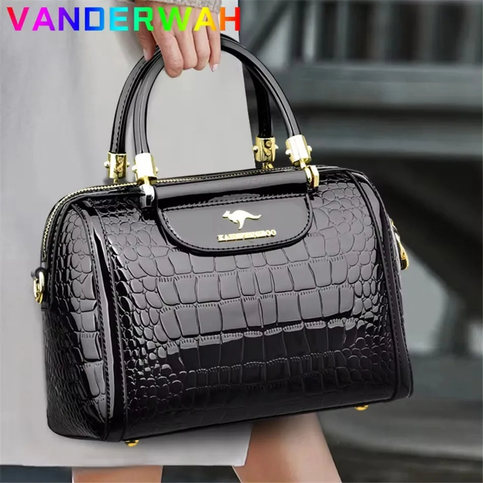 Brand Leather 3 Layers Alligator Crossbody Bag for Women