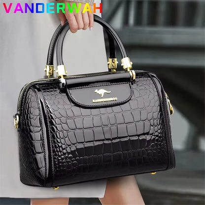 Brand Leather 3 Layers Alligator Crossbody Bag for Women