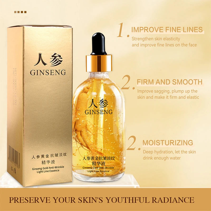 100ml Ginseng Essence Anti Aging Wrinkle Face Serum,Hyaluronic Acid Nicotinamide Facial Skin Lifting Firming Collagen Care Cream