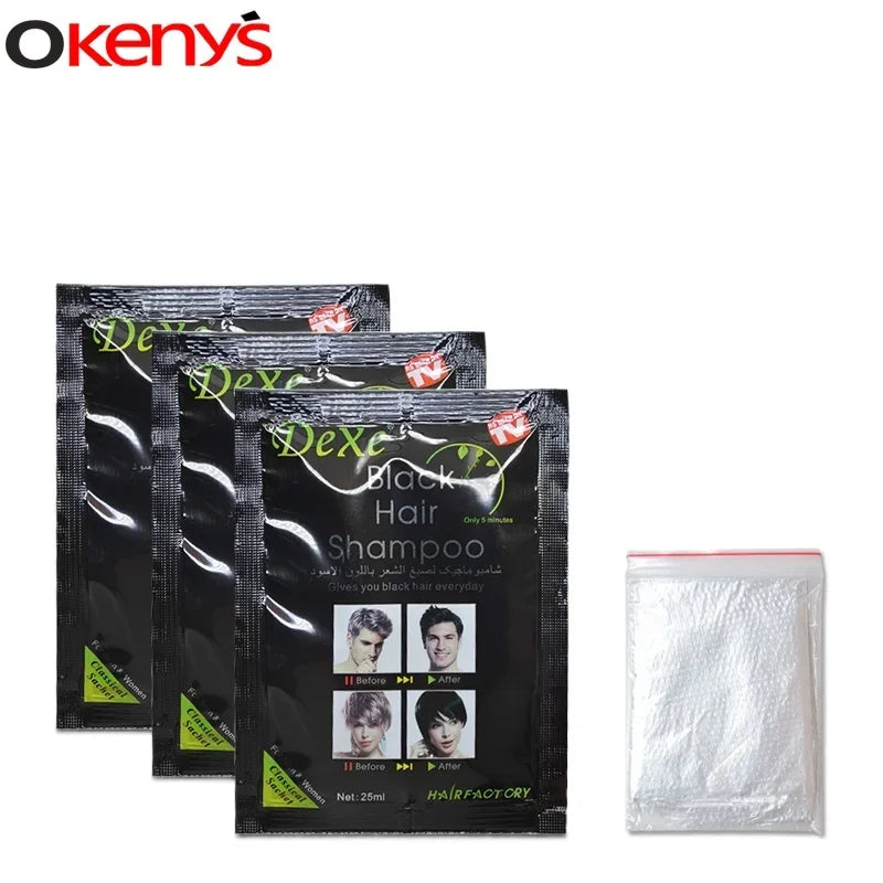 10pcs/lot Dexe Black Hair Dye Shampoo Only 5 Minutes Grey Hair Removal Dye Coloring Cream Building Fibers Hair Care