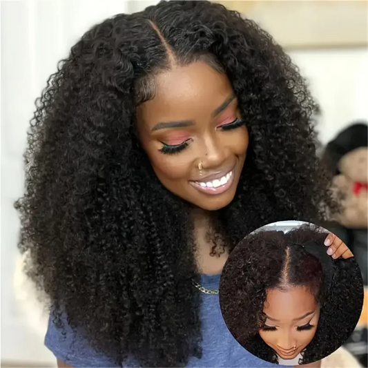 V Part Kinky Curly Wigs Human Hair No Leave Out Upgraded U Part