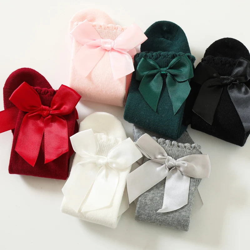 1 Pairs Kids Socks Toddlers Girls Big Bow Knee High Quality Long Soft Autumn Winter 100% Cotton Lace Baby Tube Sock Calcetines