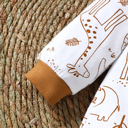 2pcs Baby boy Bodysuit Cartoon Zoo Pattern Long sleeved Bodysuit+Hat Suitable for Newborns Aged 0-9 Months