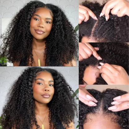 V Part Kinky Curly Wigs Human Hair No Leave Out Upgraded U Part