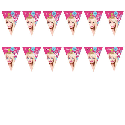 Barbie Birthday Party Supplies Pink Girl Disposable Tableware Banner Cupcake Topper Background Princess Balloons Gift Bag