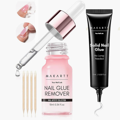 Makartt Solid Nail Glue for Press on Nails, Nail Glue Remover for UV Nail Glue