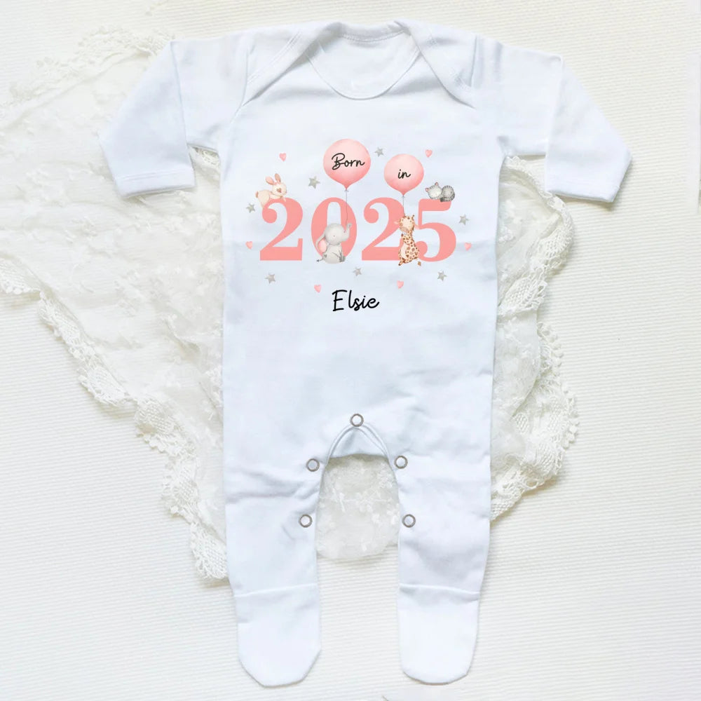 Custom Name Born in  Print Infant Sleepsuit Long Sleeve Baby Romper Casual Pregnancy Announcement Jumpsuit Babys Birth Gifts