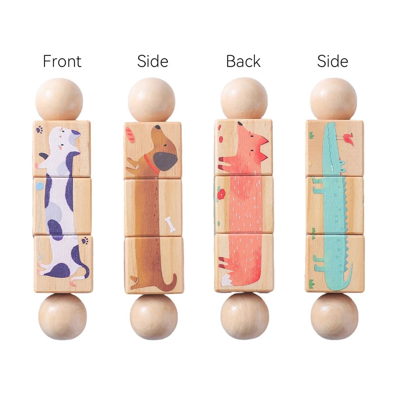 Baby Wooden Rattle Montessori Toy Hand Bell Hand-on Develop Ability Toy Baby 0 12 Months Animal Rotating Puzzle Educational Toy