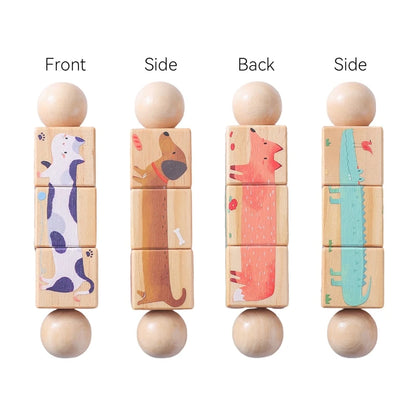 Baby Wooden Rattle Montessori Toy Hand Bell Hand-on Develop Ability Toy Baby 0 12 Months Animal Rotating Puzzle Educational Toy