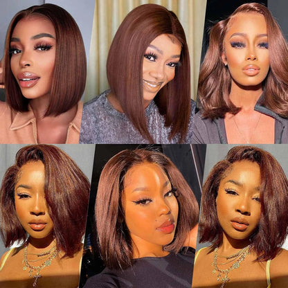 200% Density Human Hair Bob Wigs 13x4 Human Hair Lace Front Wig Chocolate Brown Brazilian Remy Straight Short Bob Wigs for Women
