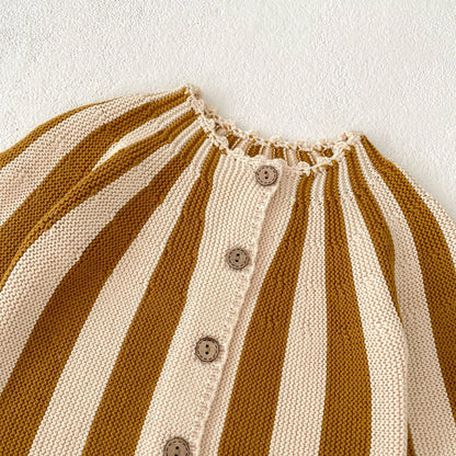 INS Spring and Autumn Fashion Net Red Infant and Toddler Girl Baby Foreigner Stripe Knitted Coat+Knitted Skirts Two Piece Set