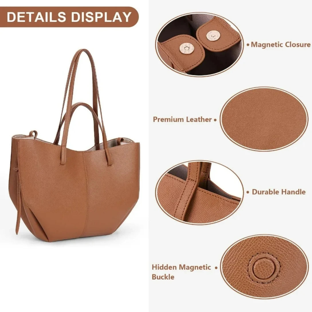 Hot Work Bag Faux Leather Handbag Ladies Fashion Tote Purse Wallet Autumn Shoulder Polen Bag With Magnetic Buckle Closure