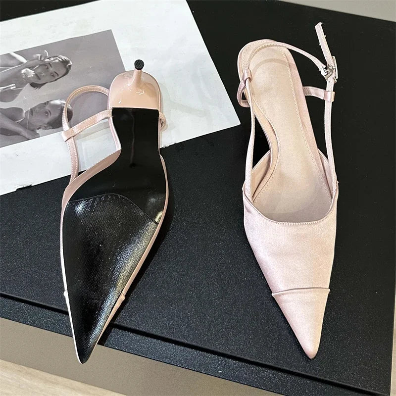 High Quality Satin Buckle Strap Women Pumps Sandals Fashion Shallow