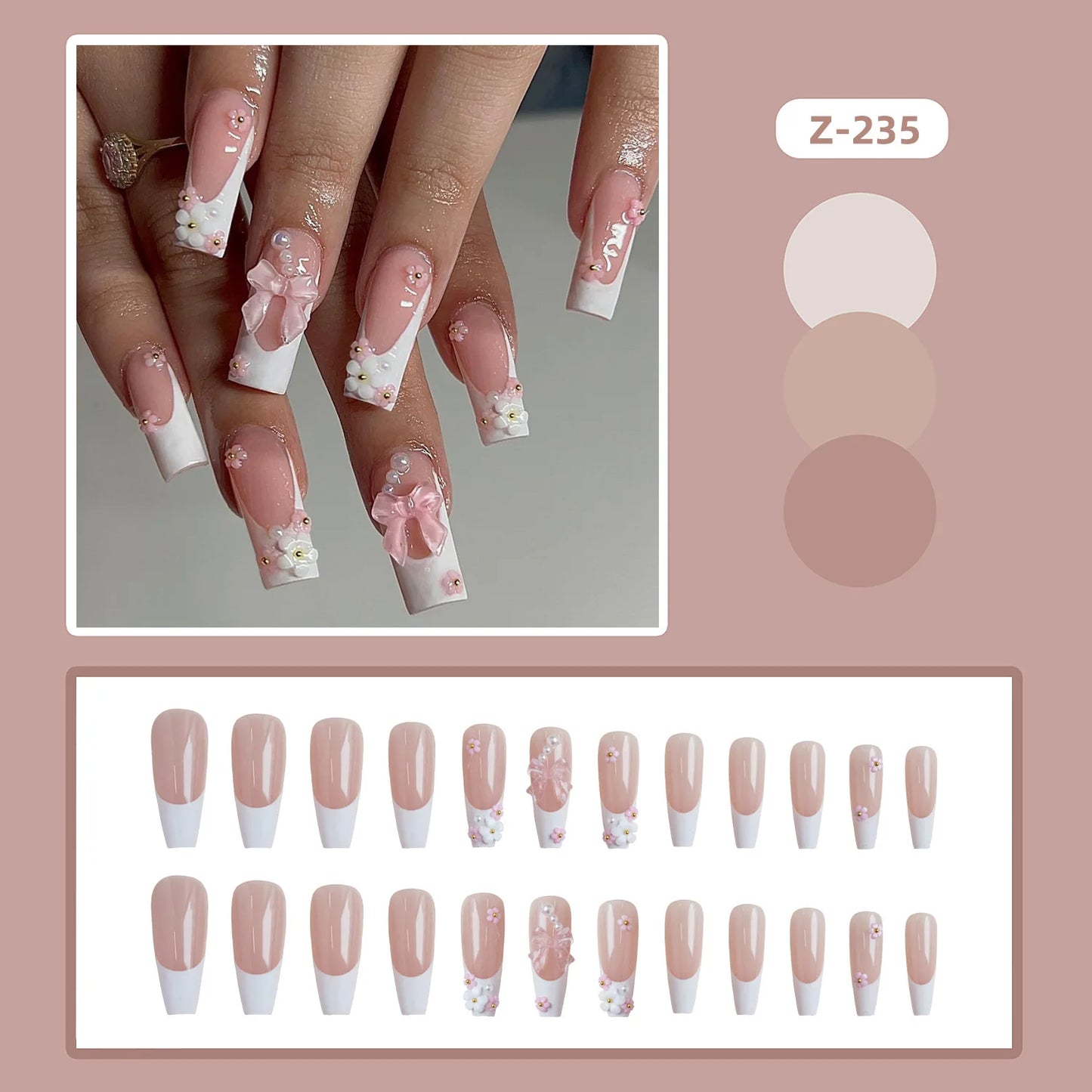 24PCS/Box White Powder Flower Spice girl French Water Pipe Nail Drill Butterfly Pearl Nail Patch Nail DIY Nail