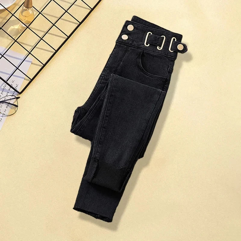 Large Autumn and Winter Suit for Women Vest Shirt Casual Slim Jeans Three Piece Set