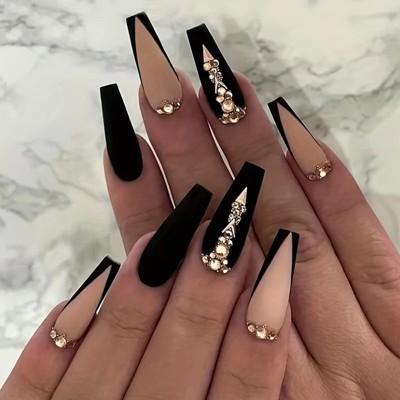 24pcs Nude French Fake Nails Need Adhesive Glue Glitter Press On Nails Wearable Nail Art Decoration Full Finished False Nail