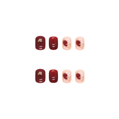 Sweet Mountain Tea Wearable Pink Press On Fake Nails Tips With Glue false nails design Butterfly Lovely Girl false nails