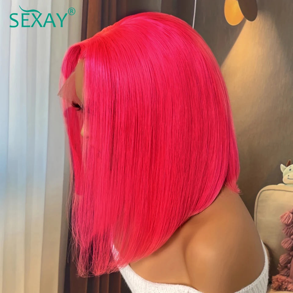 Short Bob Wig 8-14 Inch Pink Color Human Hair Wigs Pre Plucked 13x4 Ear To Ear Transparent Lace Frontal Pre Cut Short Bob Wig