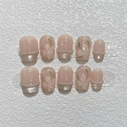 10Pcs Short Round Handmade Press On Nails Full Cover Peach Pink
