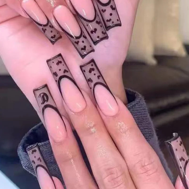 24Ps Super Long Ballet Wearable Fake Nails Blue Diamond Small Flower Press on Nail Stickers Finished Removable False Nail Pieces