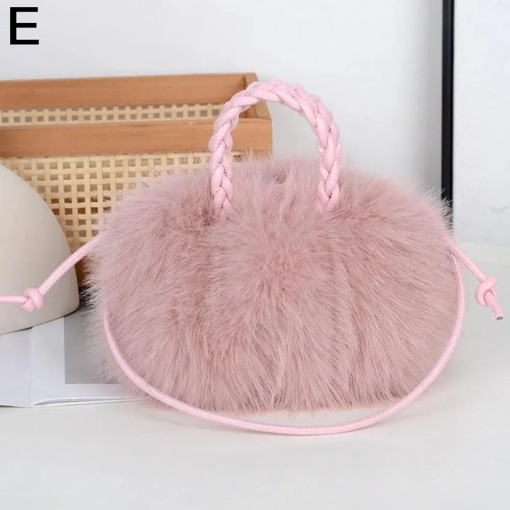 Cute Pumpkin Bag Faux Fur Tote Bag Women's Bucket Plush Luxury Design Ladies Handbags Soft Winter Sweet Girl Handbag