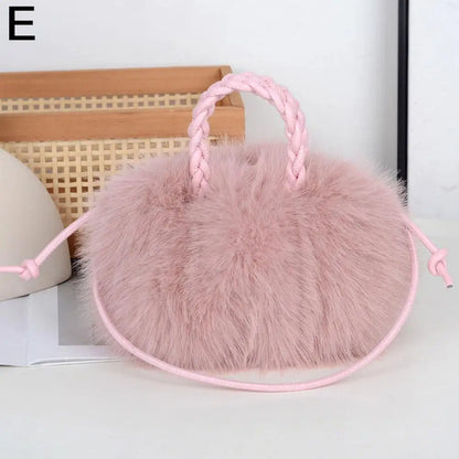 Cute Pumpkin Bag Faux Fur Tote Bag Women's Bucket Plush Luxury Design Ladies Handbags Soft Winter Sweet Girl Handbag