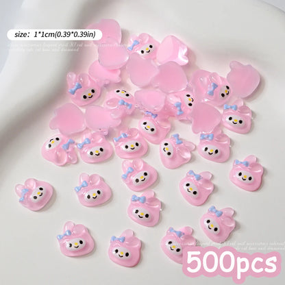 500pcs Cute Sanrio Nail Art Charms 3D Pink Bow Hello Kitty Cinnamoroll Nail Decoration