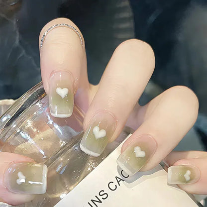 24Pcs New White Daisy Fake Nails Short Simple Detachable Wearable Armor Wearing Reusable False Nails Ballerina Press on Nail Set