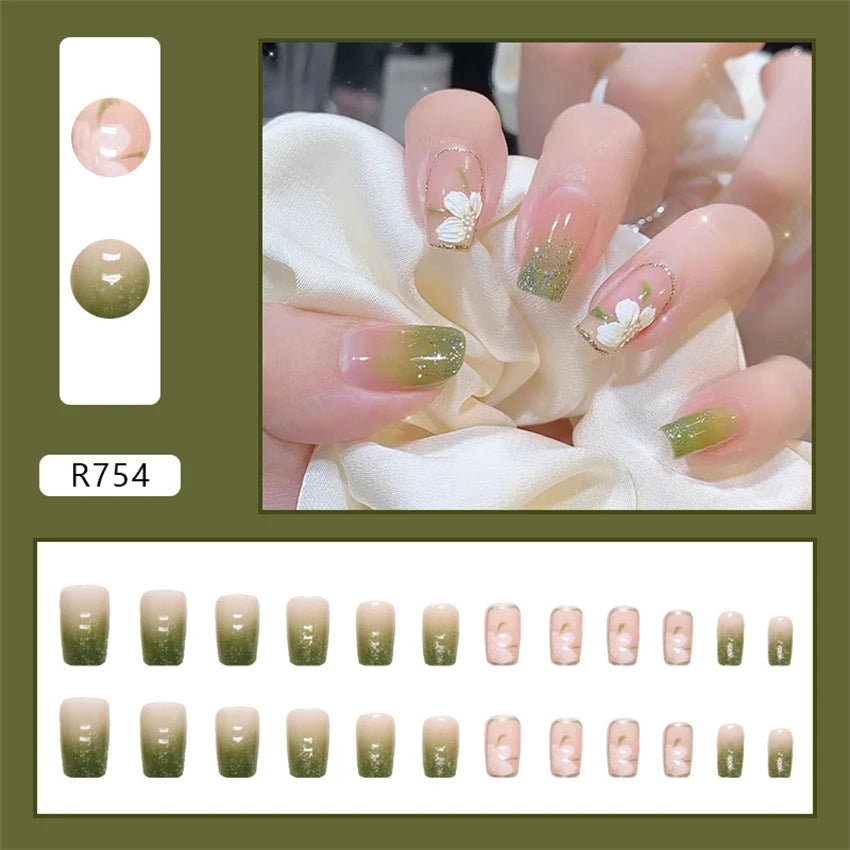 24Pcs New White Daisy Fake Nails Short Simple Detachable Wearable Armor Wearing Reusable False Nails Ballerina Press on Nail Set