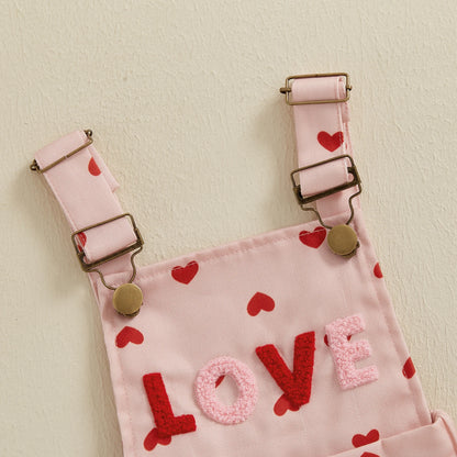 Sweet Kids Girls Suspender Jumpsuit Romper Princess Heart Print Letter Embroidery Toddler Overalls Shorts Playsuits