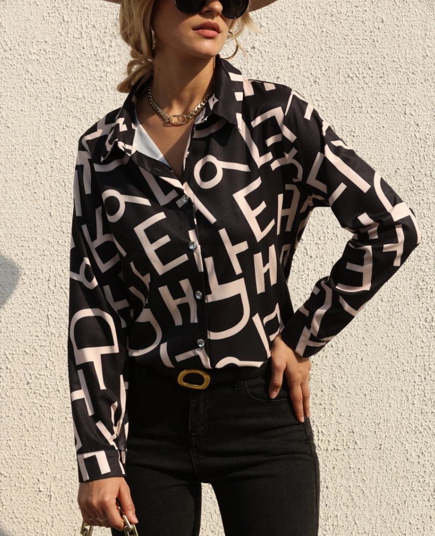 Elegant Women's Fashion Blouse 2025 Spring/Summer Digital Print